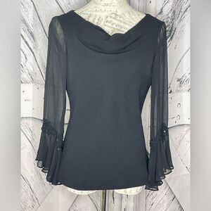 Sandra Darren elegant sheer sleeve blouse black 6